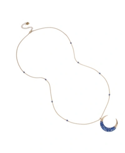 Betsey Johnson Celestial Moon Pendant Long Necklace In Blue