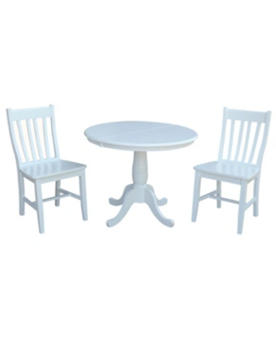 International Concepts 36" Round Extension Dining Table With 2 Cafe Chairs In White