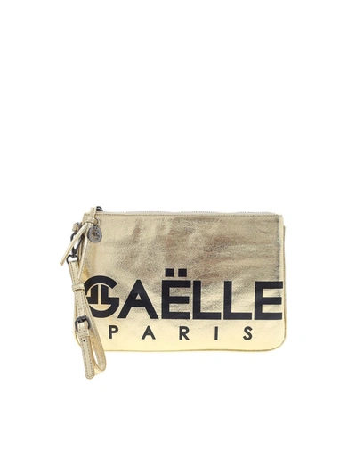 Gaelle Paris Logo Laminated Clutch Bag In Gold Color