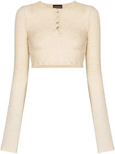 Fantabody Cropped Button Placket Top In Neutrals