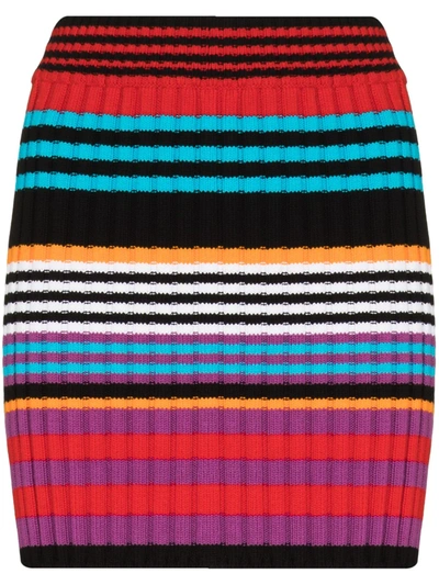 Agr Striped Ribbed Knit Mini Skirt In Schwarz