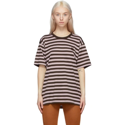Acne Studios Purple & Brown Striped Classic-fit T-shirt
