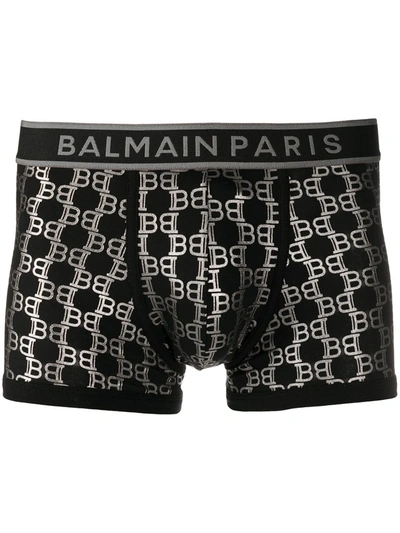Balmain Logo Shimmer Boxer Briefs In Black