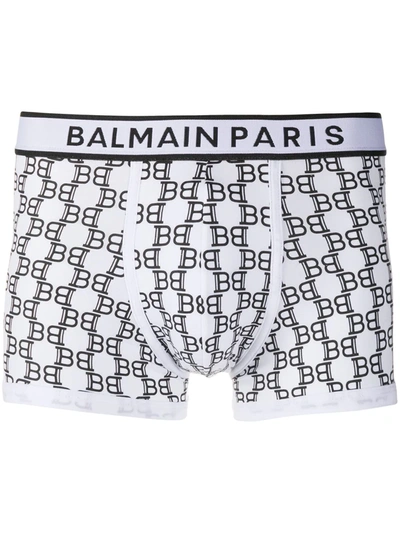 Balmain Logo Boxer Briefs In White