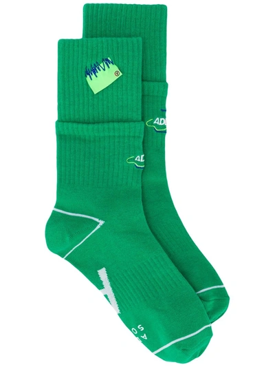 Ader Error Logo-patch Ribbed Socks In Green