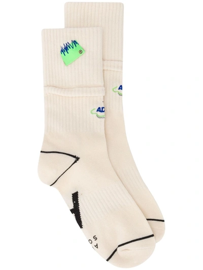 Ader Error Logo-patch Ribbed Socks In White