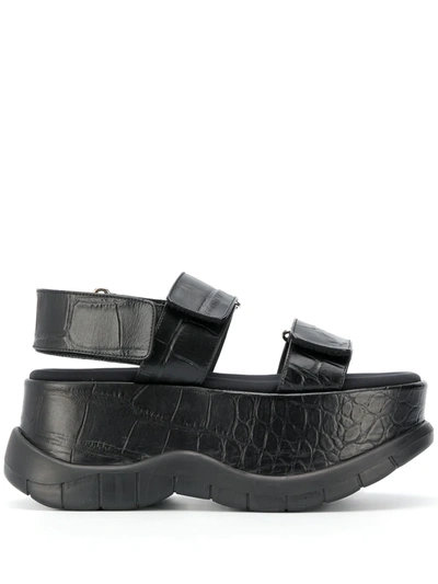 Sunnei Crocodile-effect Platform Sandals In Black