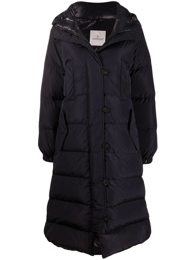 Moncler Logo Plaque Puffer Coat In Blue