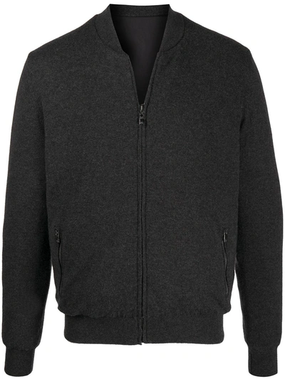 Corneliani Cashmere Knit Reversible Bomber Jacket In Grey