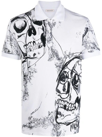 Alexander Mcqueen Men's Skull-print Polo Shirt In White