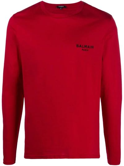 Balmain Logo Embroidered Sleep Top In Red