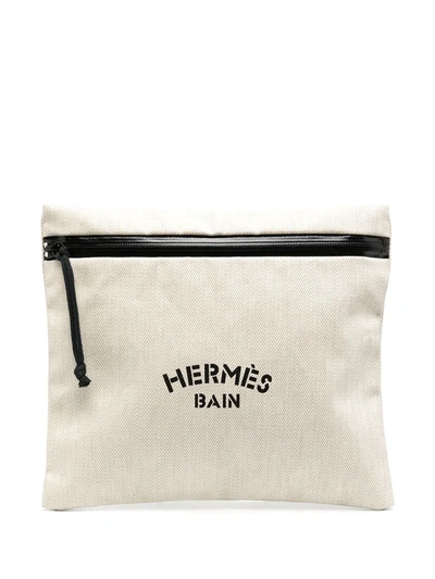 Pre-owned Hermes  Bain Clutch In Neutrals