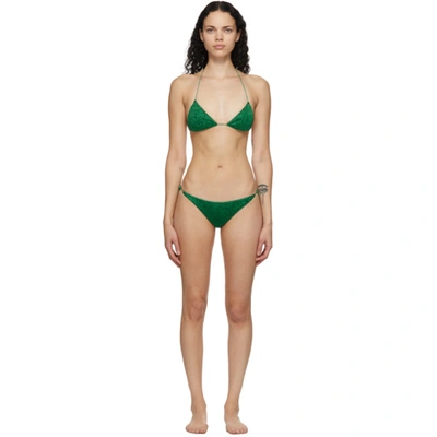 Oseree Metallic Serpent Bikini Set In Emerald Green