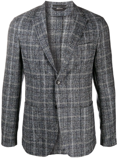 Z Zegna Knitted Check Patterned Blazer In Blue