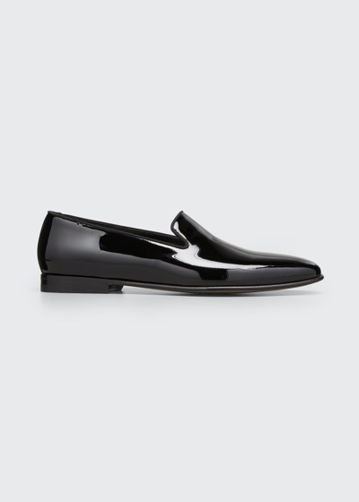 Manolo Blahnik Mario Grosgrain-trimmed Patent-leather Loafers In Blck 0015