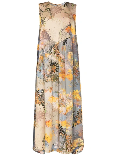 Collina Strada Ritual Sleeveless Floral Silk Dress In Grau