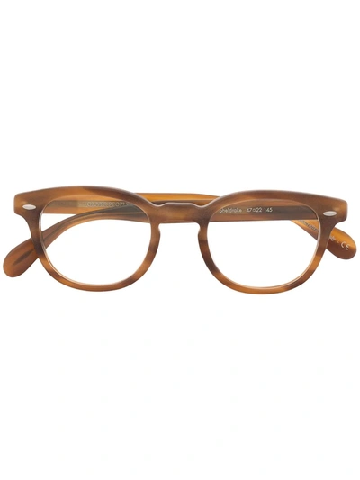 Oliver Peoples Sheldrake Rectangle Frame Glasses In Braun