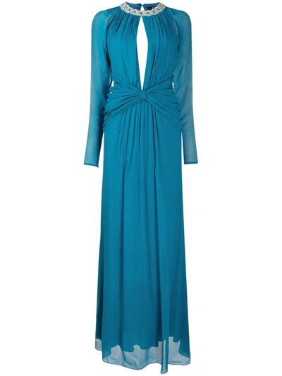Amen Open-back Long Sleeved Gown In Blue
