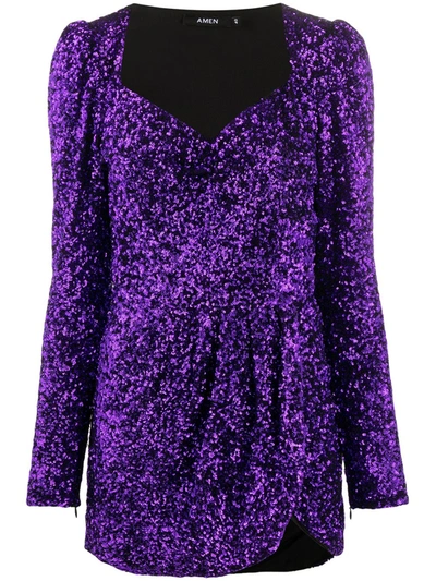Amen Sequin-embellished Mini Dress In Purple