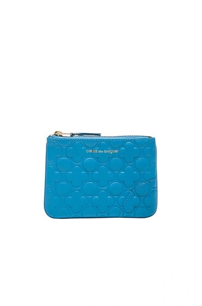 Comme Des Garçons Clover Embossed Small Pouch In Blue