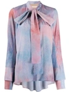 Ssheena Pussy-bow Tie-dye Blouse In Pastel Blue