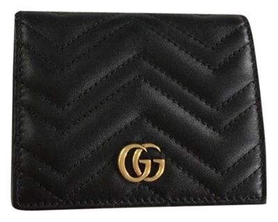 Pre-owned Gucci  Marmont Card Case Matelasse Chevron Black