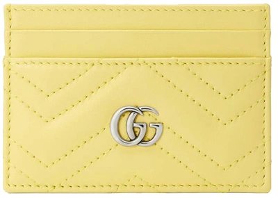 Pre-owned Gucci  Marmont Card Case Gg (4 Card Slot) Pastel Yellow