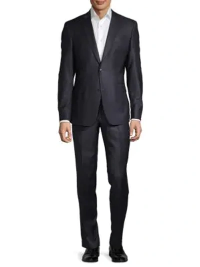 Versace Modern-fit Solid Wool Suit In Navy