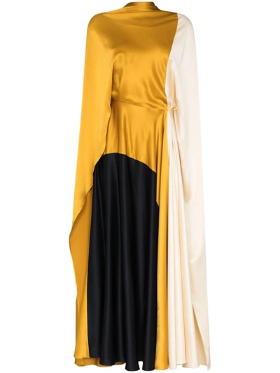 Roksanda Andromeda Colour-block Silk Dress In Gold/porcelain/midnight