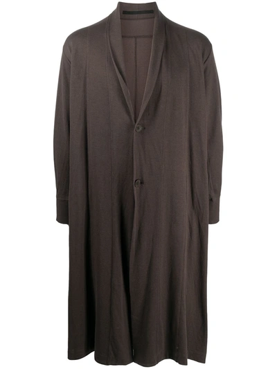 Julius Single Breasted Lightweight Textured Coat In Brown