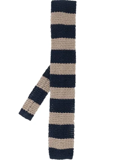 Brunello Cucinelli Striped Cotton And Linen-blend Knitted Tie In Blue