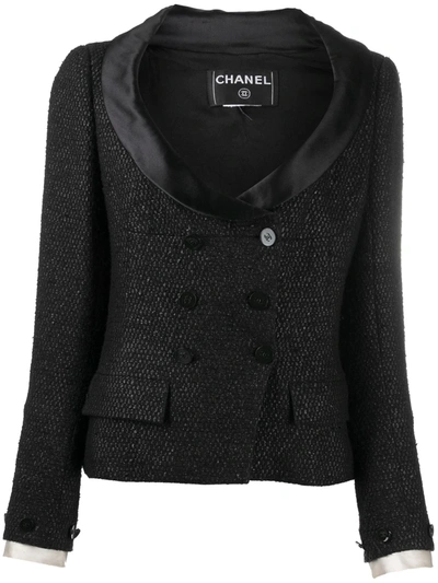 Pre-owned Chanel Plunging Neck Double-breasted Blazer In Black