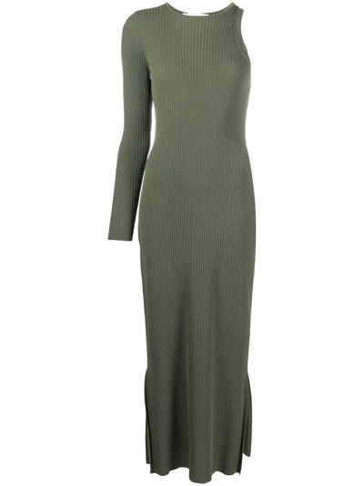 Aeron Ribbed Single Shoulder Dress In Green