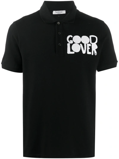 Valentino Short-sleeve Printed Polo Shirt In Black