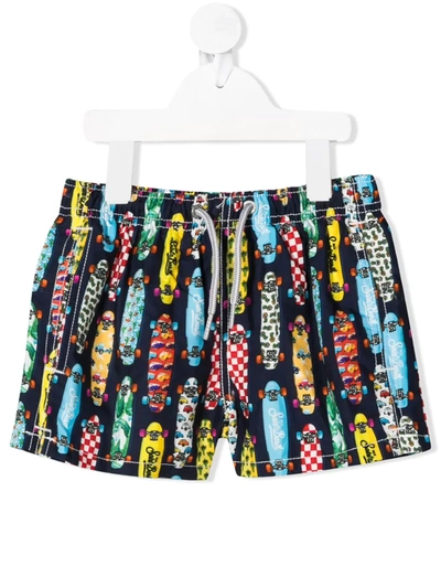 Mc2 Saint Barth Babies' Skateboard-print Swim Shorts In 多色