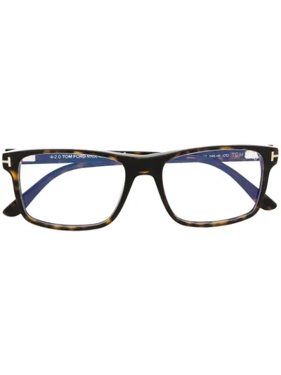 Tom Ford Magnetic Blue-block Rectangular Glasses In Brown