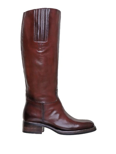 Silvano Sassetti Leather Boots In Burgundy