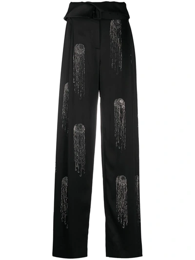 Stella Mccartney Londyn Crystal-embellished Stretch-satin Trousers In Black