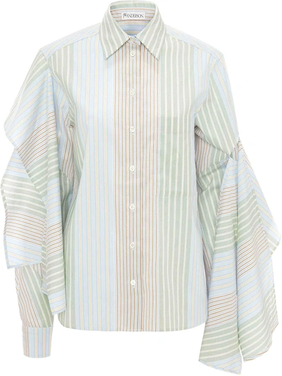 Jw Anderson Draped-sleeve Striped Cotton-poplin Shirt In Multi-colour