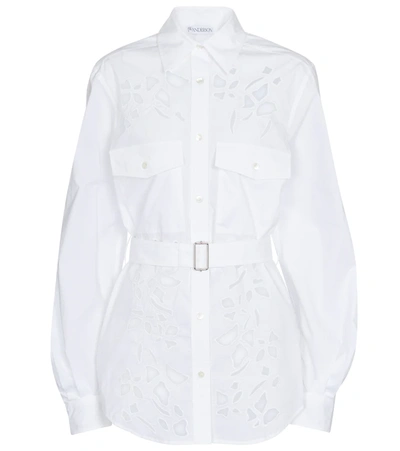 Jw Anderson Belted Cutout Cotton Poplin Shirt In White