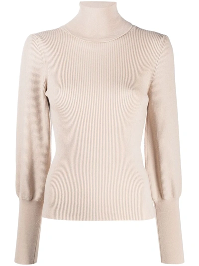 Semicouture High Neck Rib-knit Jumper In Neutrals