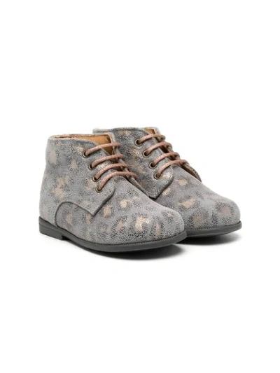 Pèpè Kids' Metallic Leopard Print Ankle Boots In Grey
