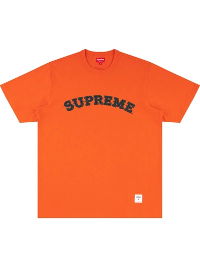 Supreme Plaid Applique T-shirt In Orange