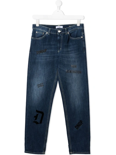 Dondup Teen Motif Logo Straight-leg Jeans In Blue