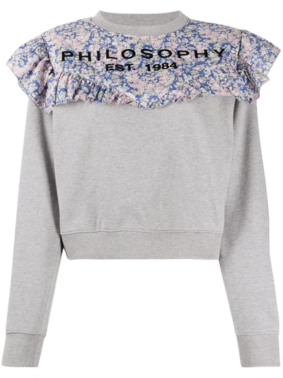 Philosophy Di Lorenzo Serafini Floral-ruffle Trim Sweatshirt In Grey