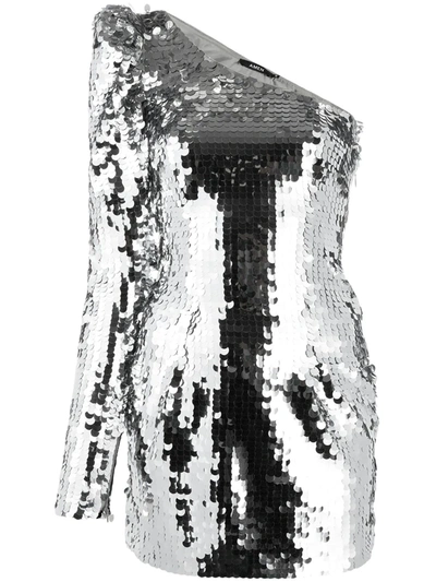 Amen One-shoulder Sequin Disc Mini Dress In Silver