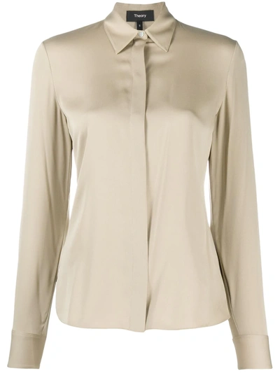 Theory Buttoned Tailored Shirt In Neutrals