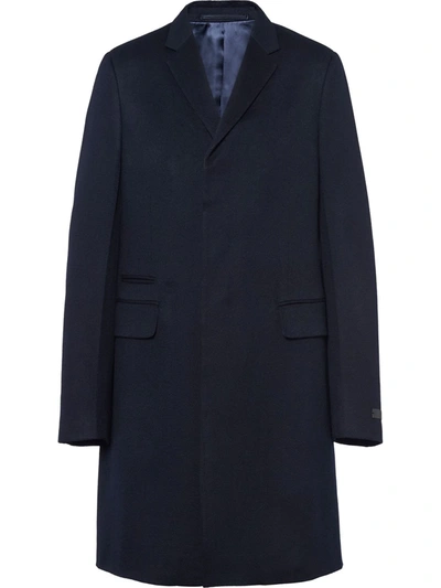 Prada Single-breasted Cashmere Coat In Blue
