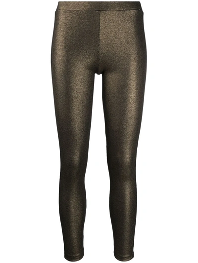 Balmain Metallic Fitted Leggings In Yellow