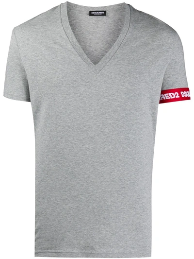 Dsquared2 Logo-tape Lounge T-shirt In Grey